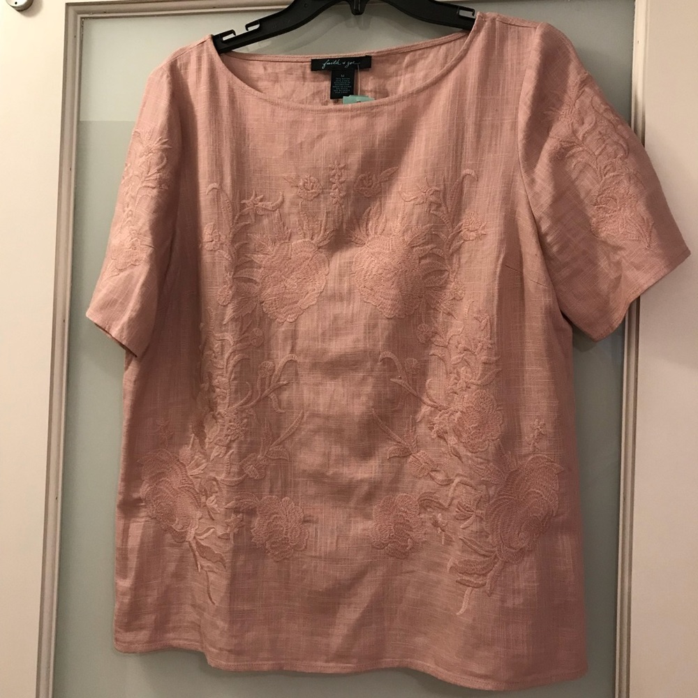 Faith + Zoe Barela Embroidered Linen Blend Top